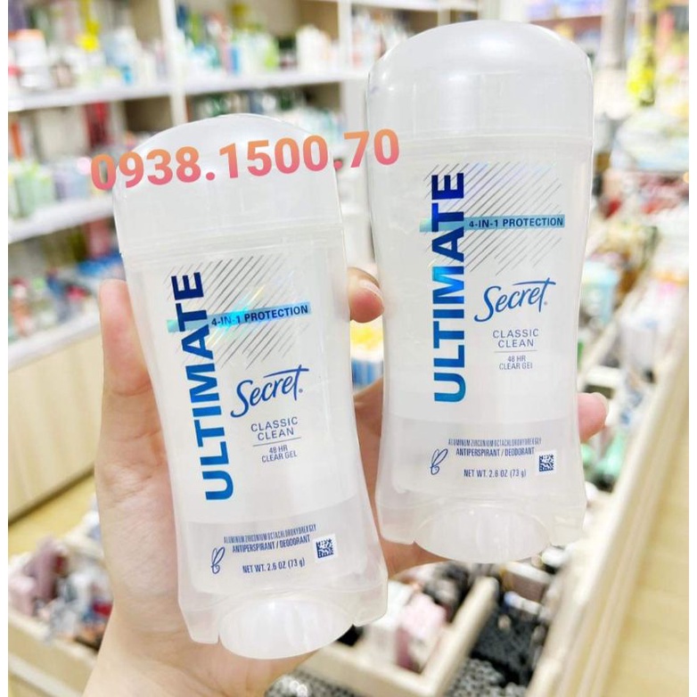 GEL LĂN KHỬ MÙI (4in1)Secret Ultimate Classic Clean 48h Clear Gel 73g