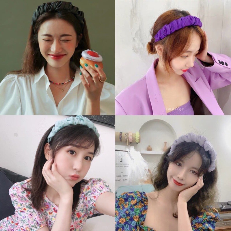 Cài tóc nữ lụa 1 màu nhún - Băng đô tóc trơn màu paste - Maben