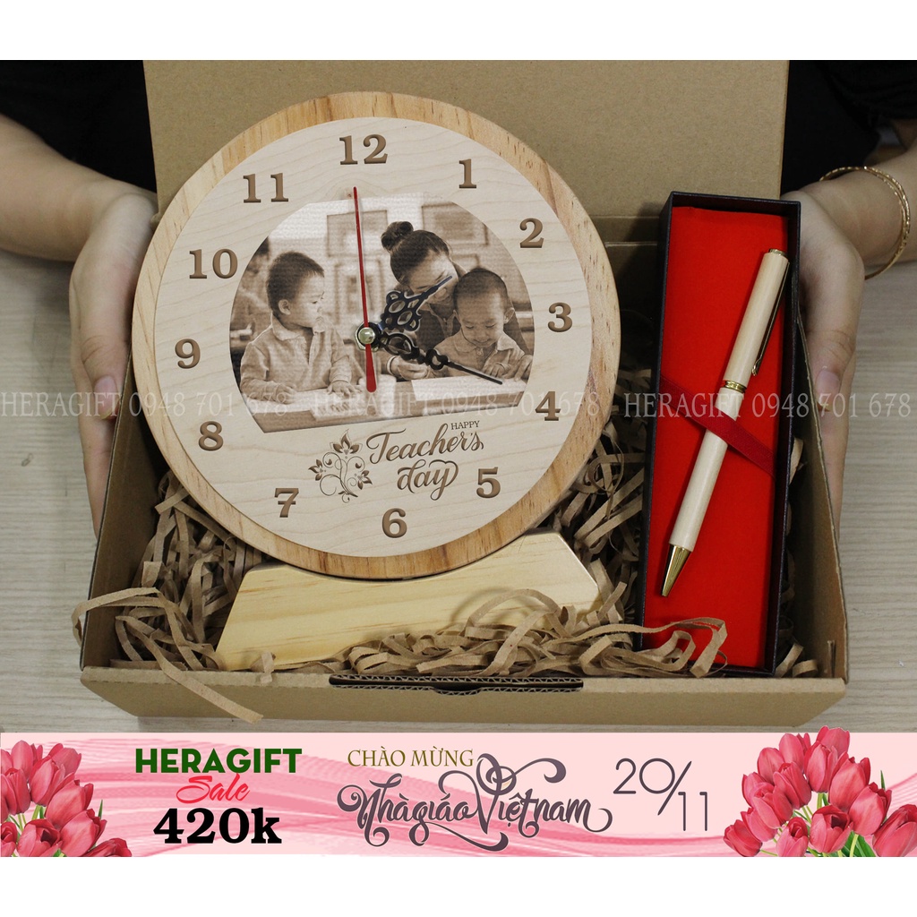 Đồng hồ gỗ để bàn - Quà tặng thầy cô ngày Nhà giáo 20/11