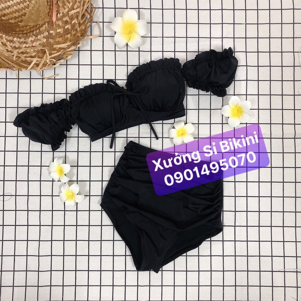 Bikini 2 mảnh lưng cao, Đồ bơi nữ  áo trễ vai mix quần lưng cao nhún che bụng nhiều màu | BigBuy360 - bigbuy360.vn