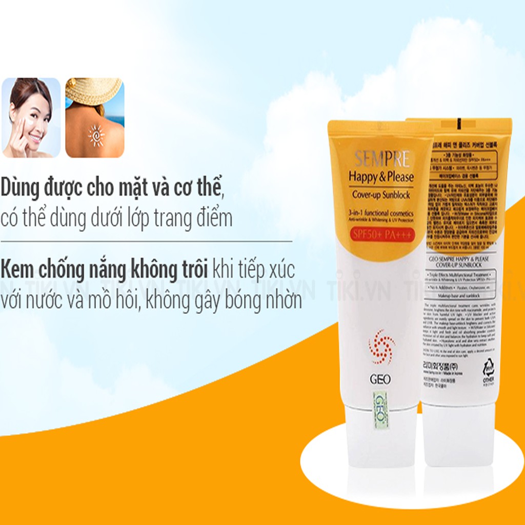 [Sản phẩm chính hãng] Kem chống nắng dưỡng da có màu nhập khẩu Hàn Quốc GEO Sempre Happy & Please 100ml