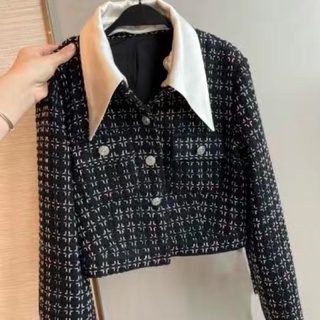 Áo khoác dạ tweed croptop cổ bẻ