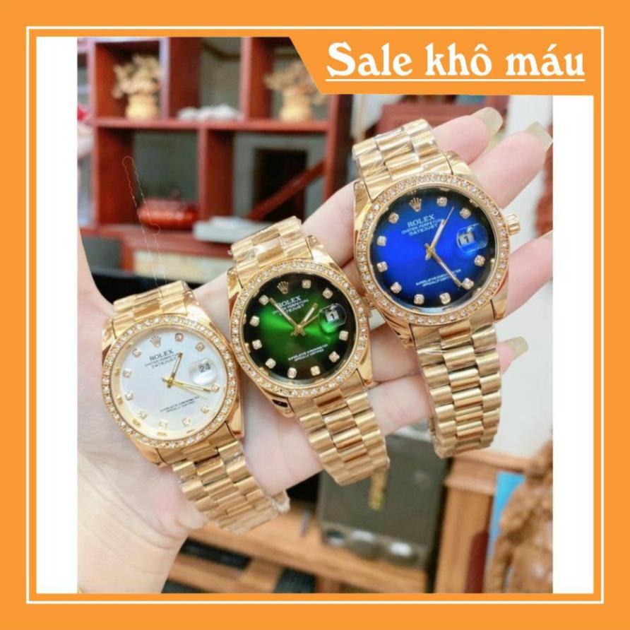 Đồng hồ Rolex Nam dây đức nguyên khối vỏ thép không rỉ, mặt số đính đá siêu sang - full box