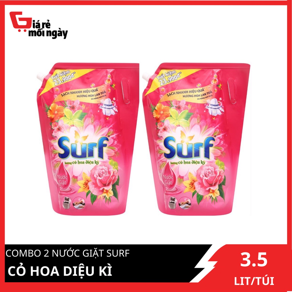 COMBO 02 Nước Giặt Surf Hồng túi 3.5L Mới có nắp vặn