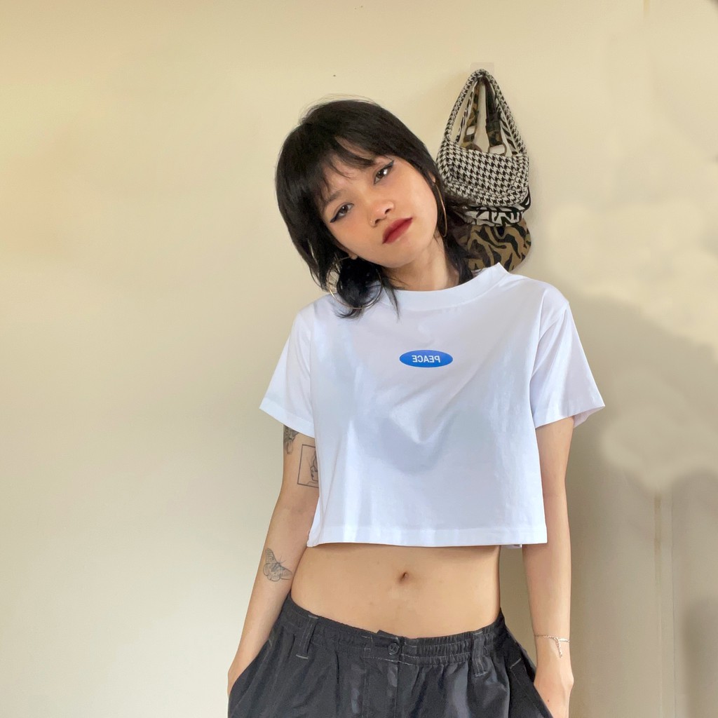 Áo Croptop WEARIT croptop nữ chất liệu cotton co dãn 4 chiều thoáng mát PEACE