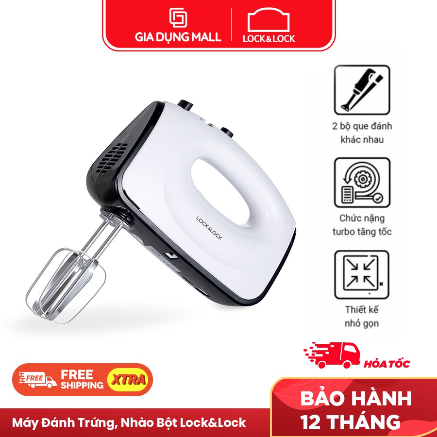 Máy Đánh Trứng Lock&Lock Hand Mixer EJM501BLK (300W) - 5 cấp độ - BH 12 tháng - Hàng Chính Hãng