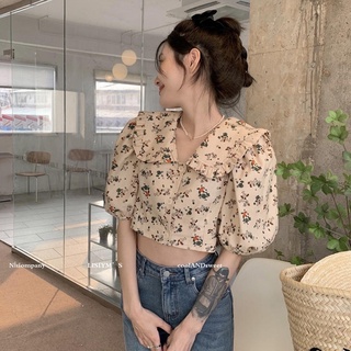 Áo sơ mi hoa tay phồng ngắn phong cách mới 49960