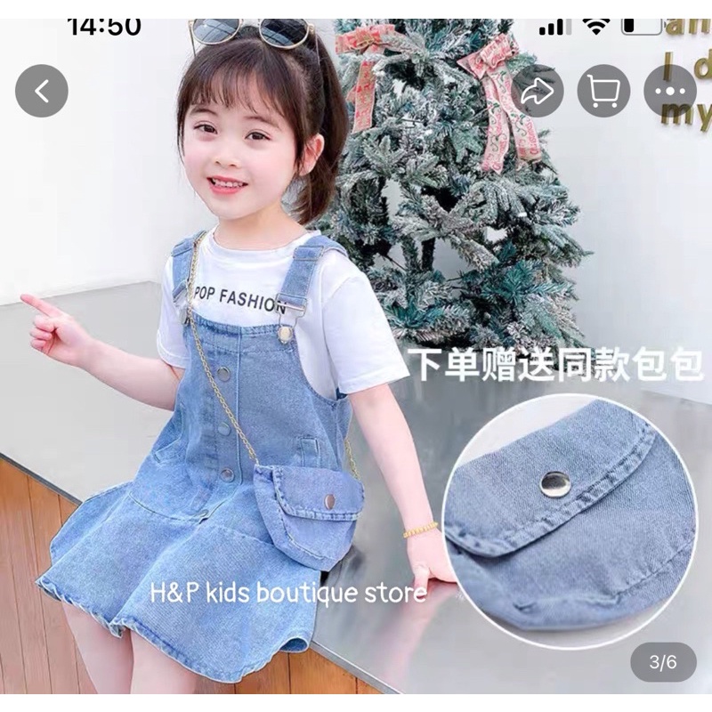 set váy yếm bò kèm áo và túi