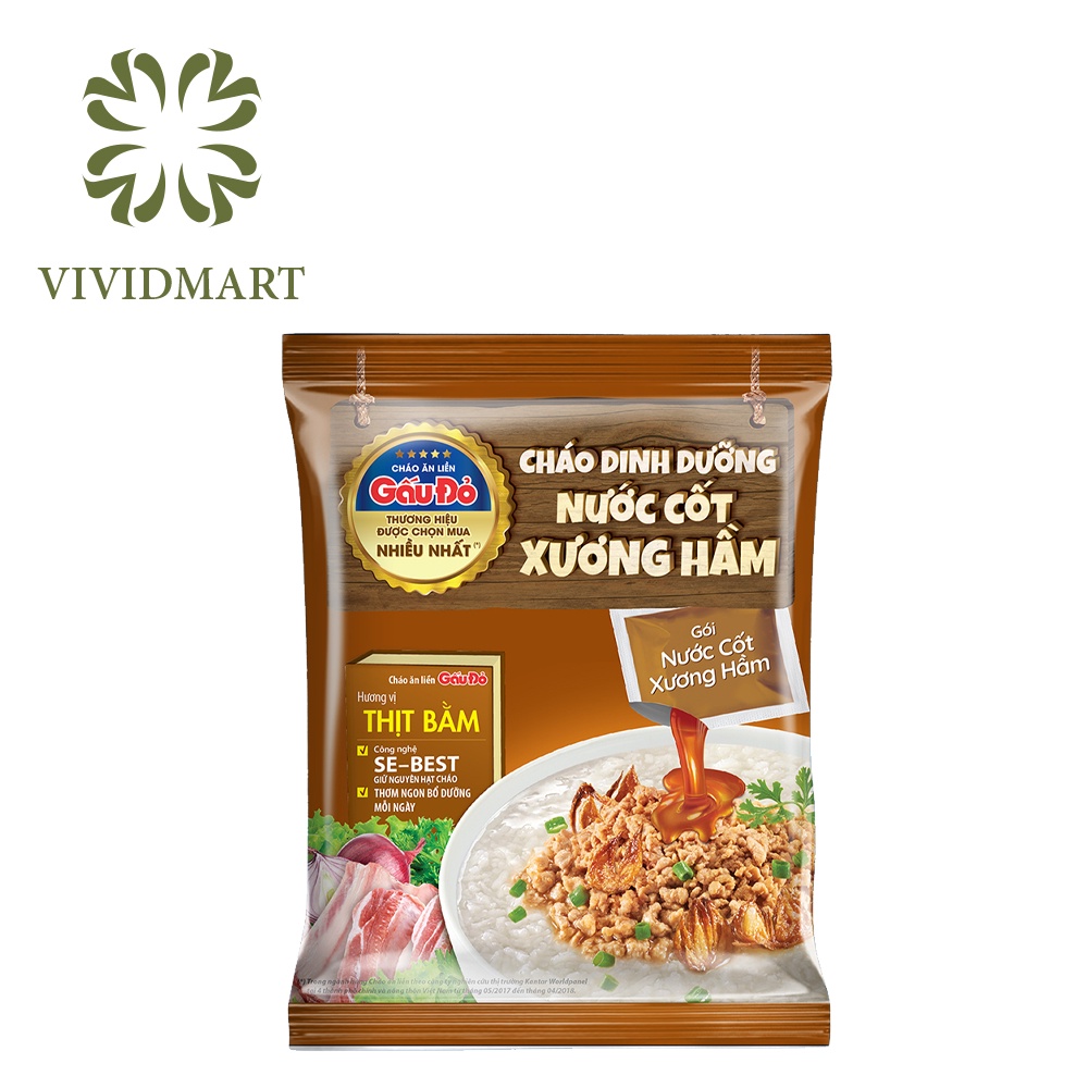 CHÁO DINH DƯỠNG NƯỚC CỐT XƯƠNG HẦM 2 VỊ THỊT BẰM VÀ THỊT GÀ – GÓI 57G – GẤU ĐỎ