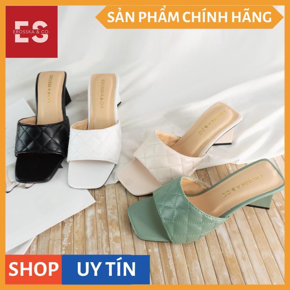 Dép cao gót Erosska thời trang mũi vuông quai ngang phối gót sơn gỗ kiểu dáng thanh lịch cao 5cm màu trắng _ EM045 | BigBuy360 - bigbuy360.vn