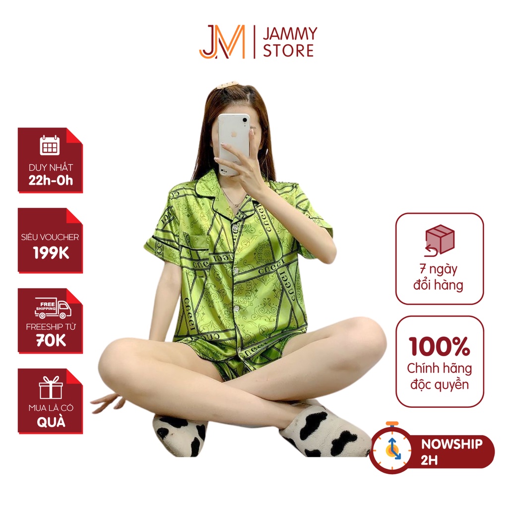 Đồ Ngủ Cộc Lửng Lụa Mặc Nhà Cho Nữ Đồ Bộ Mặc Nhà Chất Liệu Cao Cấp Họa Tiết Gucci Sang Trọng M19