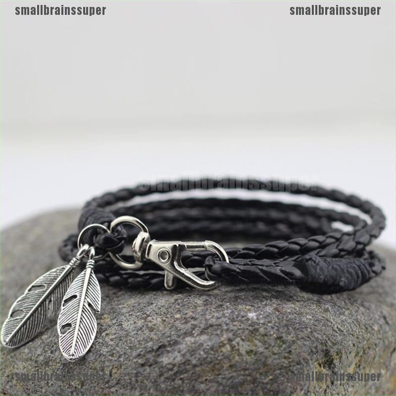 Vòng Tay Da Pu Mặt Lông Vũ Nhỏ Cho Nam Giới