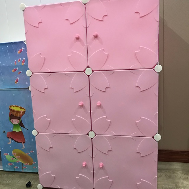 HÀNG SIÊU CẤP- TỦ NHỰA GHÉP 6 Ô THÂN SÂU 47cm. Cửa đúc hoa hồng coa núm hình khỉ siêu cute