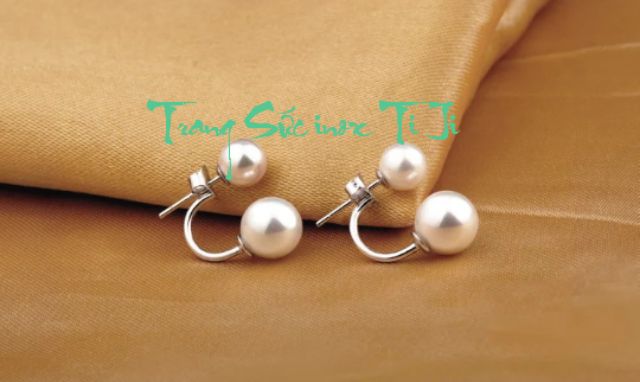 Bông tai nữ inox 2 hạt ngọc