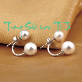 Bông tai nữ inox 2 hạt ngọc