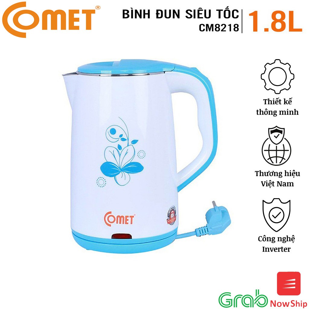 Bình đun siêu tốc Inox 2 Lớp 1.8L COMET CM8218