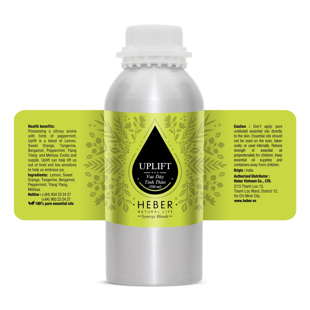 (Chai 500ml/1000ml)Tinh Dầu Vực Dậy Tinh Thần Uplift Blend Heber Natural Life Cao Cấp Nhập Khẩu Thiên Nhiên Nguyên Chất