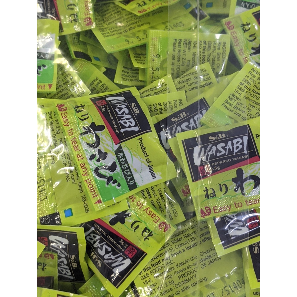 Mù Tạt Wasabi S&amp;B sachet - S&amp;B Prepared Wasabi Sachet Hương Cay Nồng Dạng Túi 1.25kg (Túi/500gói)