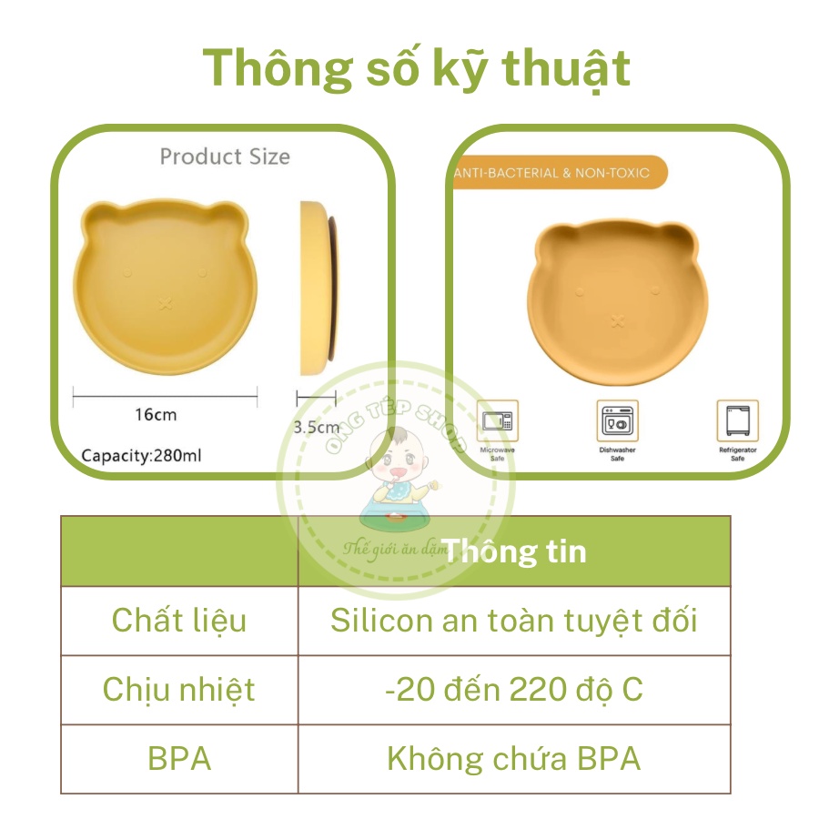Khay gấu silicon cho bé ăn dặm loại nhỏ không chia ngăn (Đĩa gấu)