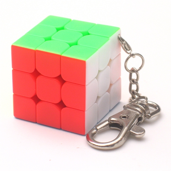 Hb-Móc khóa hình khối rubik 3x3cm mini sáng tạo kèm vòng nhẫn