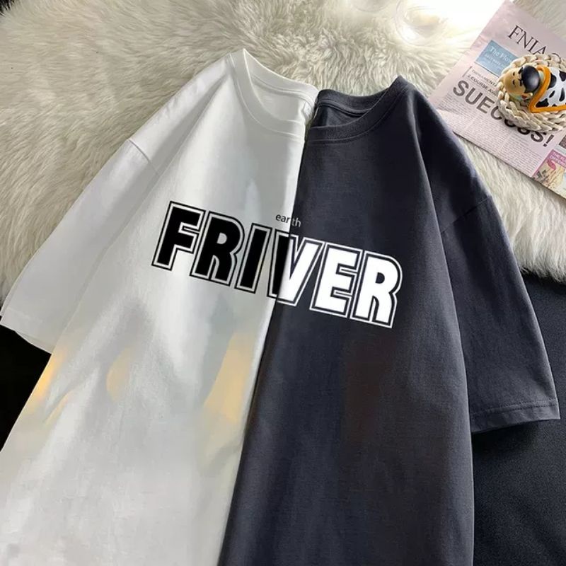 Áo phông tay lỡ nam nữ, áo thun tay lỡ from rộng chất cottong dày đẹp in hình FRIVER