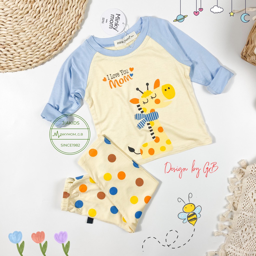 TDIN43 Bộ Tay Dài Quần Dài Thun Minkymom Tay Áo Raglan Quần Hình Nhỏ Cho Bé 8kg đến 19kg