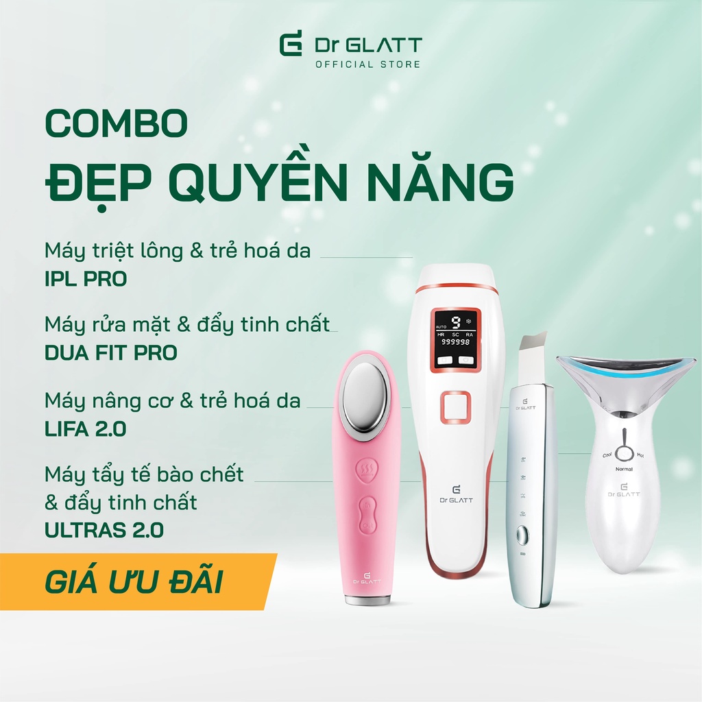 Set máy dưỡng da đa năng - máy triệt lông mini đa năng, máy rửa mặt, máy đẩy tinh chất, máy massage mặt nâng cơ DR GLATT