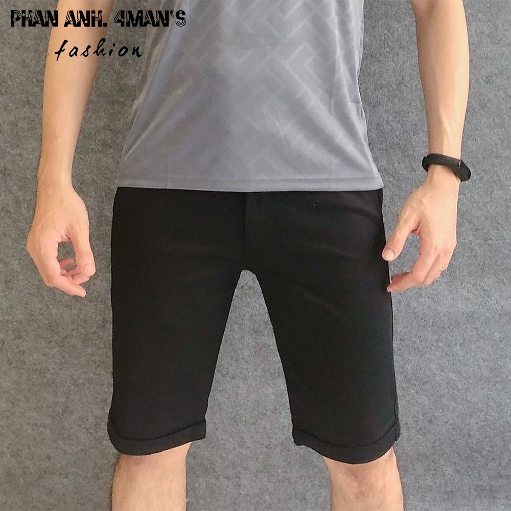 Quần short nam Phananh.4mans màu đen vải cotton co giãn form dáng slim fit trẻ trung hiện đại