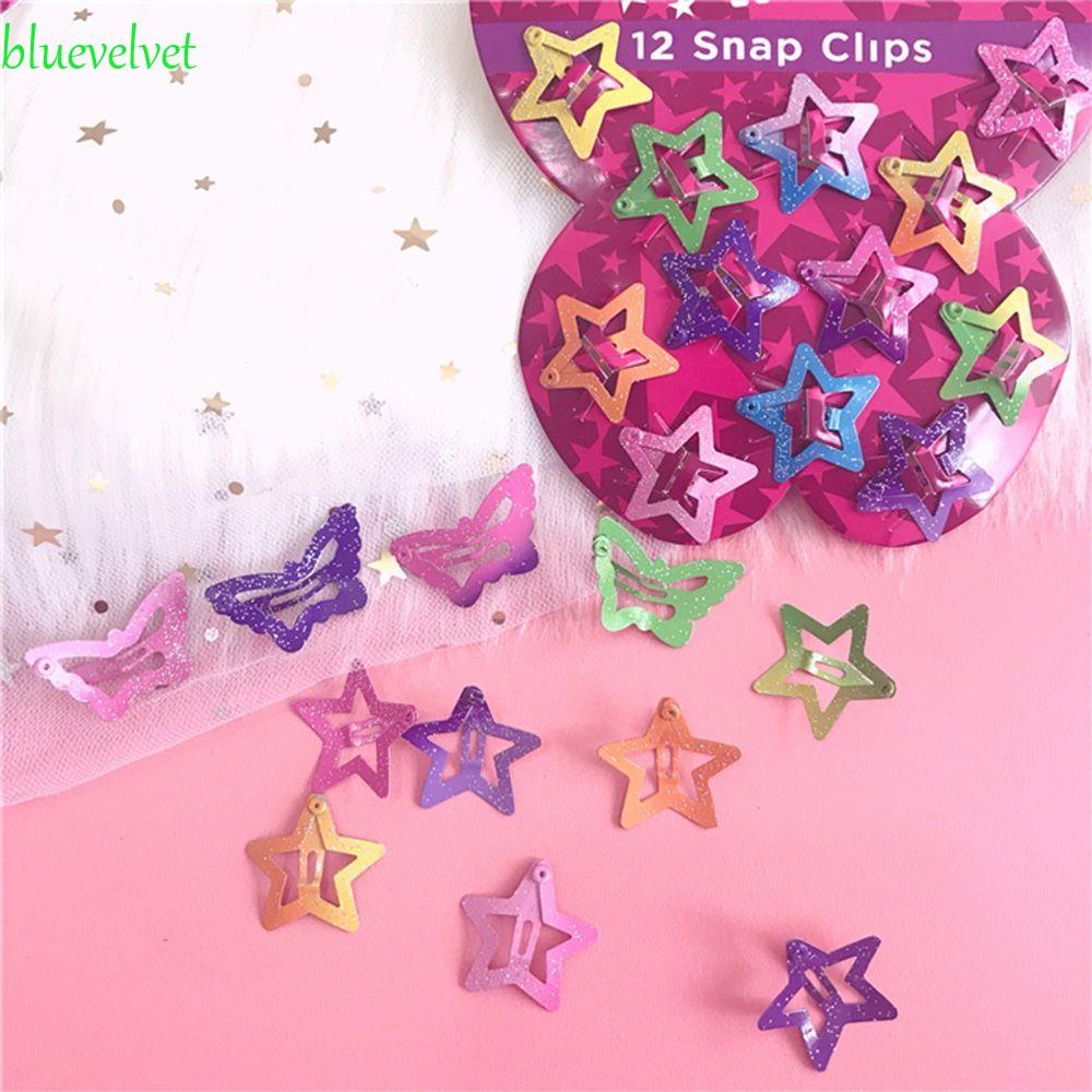 Set 12 Kẹp Tóc Hình Ngôi Sao / Bướm Bằng Kim Loại Dễ Thương