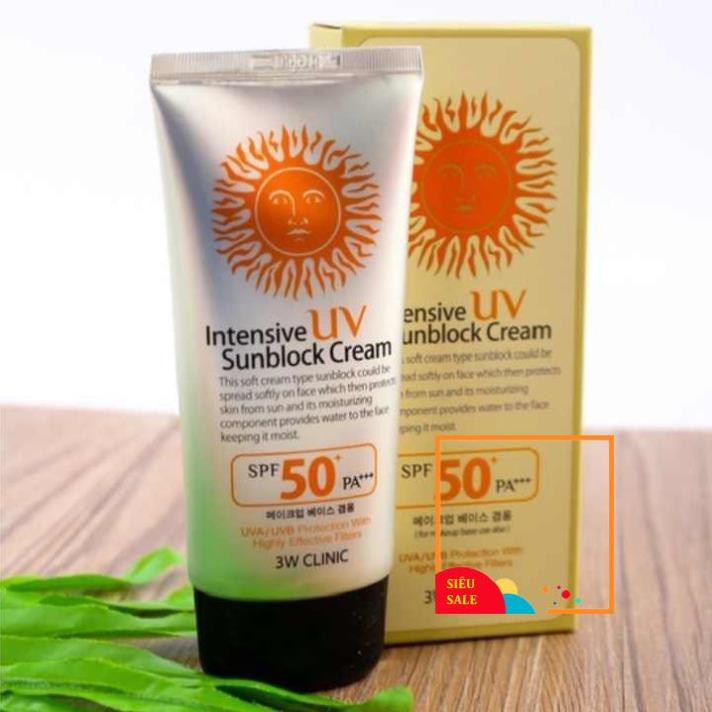 Kem chống nắng trắng da, Kiềm dầu, lâu trôi 3W Clinic Intensive UV Sunblock Cream Hàn Quốc SPF 50 PA+++ 70ml - BẠC