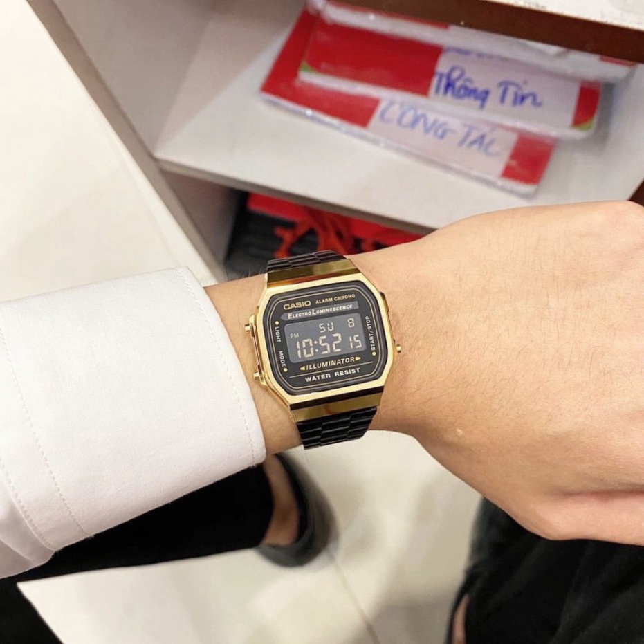 Đồng hồ nam Casio A168 Full Box cổ điển, chống nước, dây thép không gỉ, lịch sự, thời trang , điện tử.