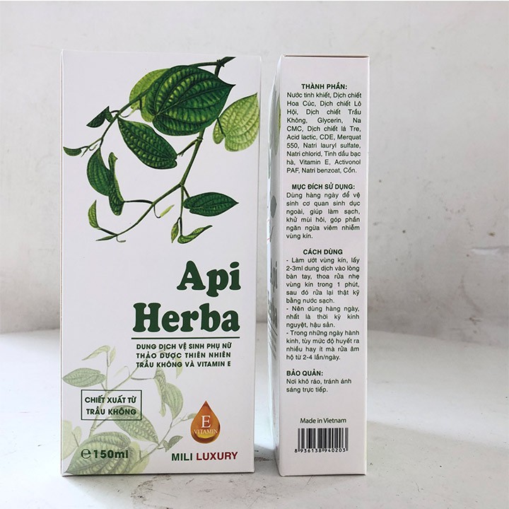Dung Dịch Vệ Sinh Phụ Nữ Api Herba - Chiết Xuất Từ Trầu Không &amp; Vitamin E CHAI 150ML