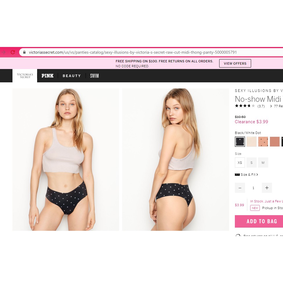 [Hàng mới về - Bill USA] Quần lót đúc không viền lọt khe sexy Victoria Secret 13 XS