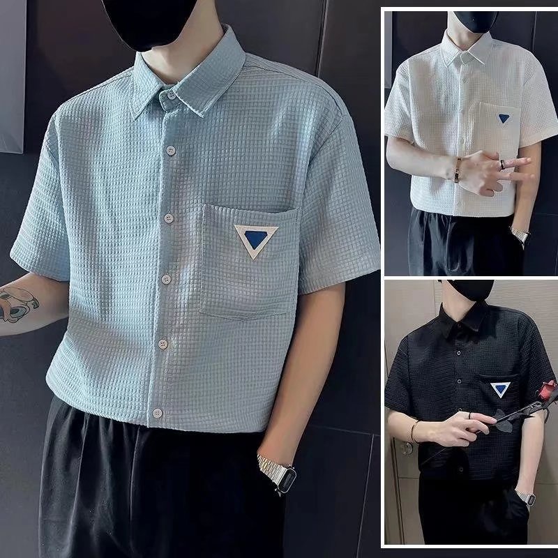 Áo Sơ Mi Ngắn Tay Có Túi Màu Trơn Thời Trang Cho Nam