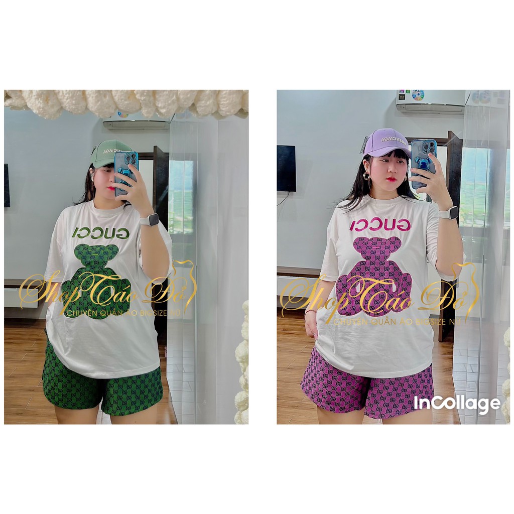 (TÁO ĐỎ BIGSIZE 55-90KG) SIÊU PHẨM SET ÁO THUN GẤU KÈM QUẦN HỌA TIẾT HOT HIT 2021 ( video thật 100% shop tự quay )😍😍😍