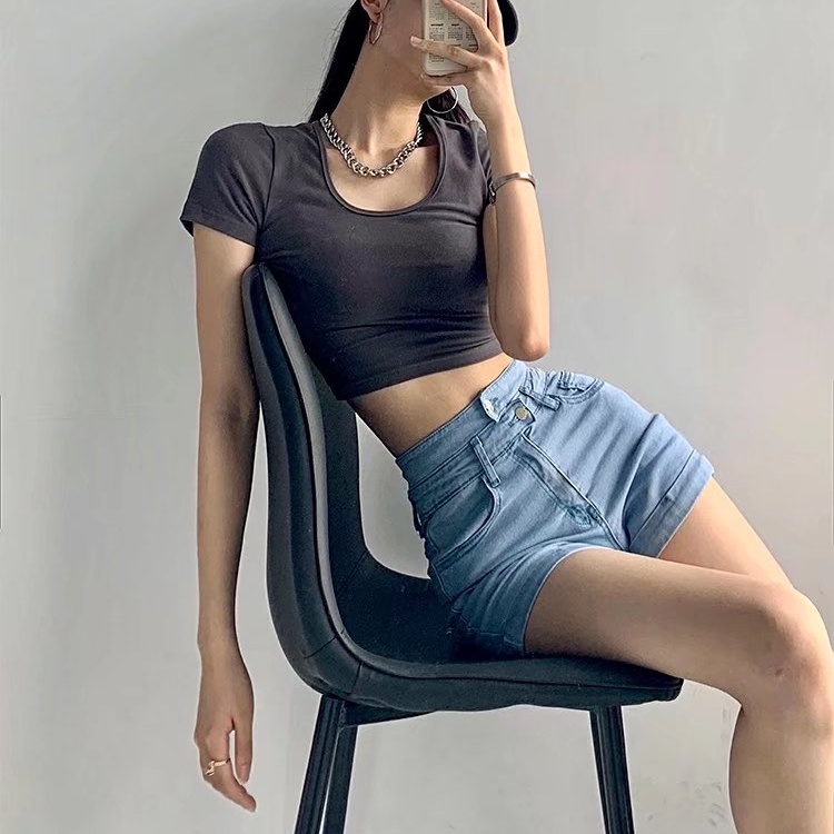 Quần Short Denim Mỏng Lưng Cao Gợi Cảm Mùa Hè Kiểu Mới Cho Nữ