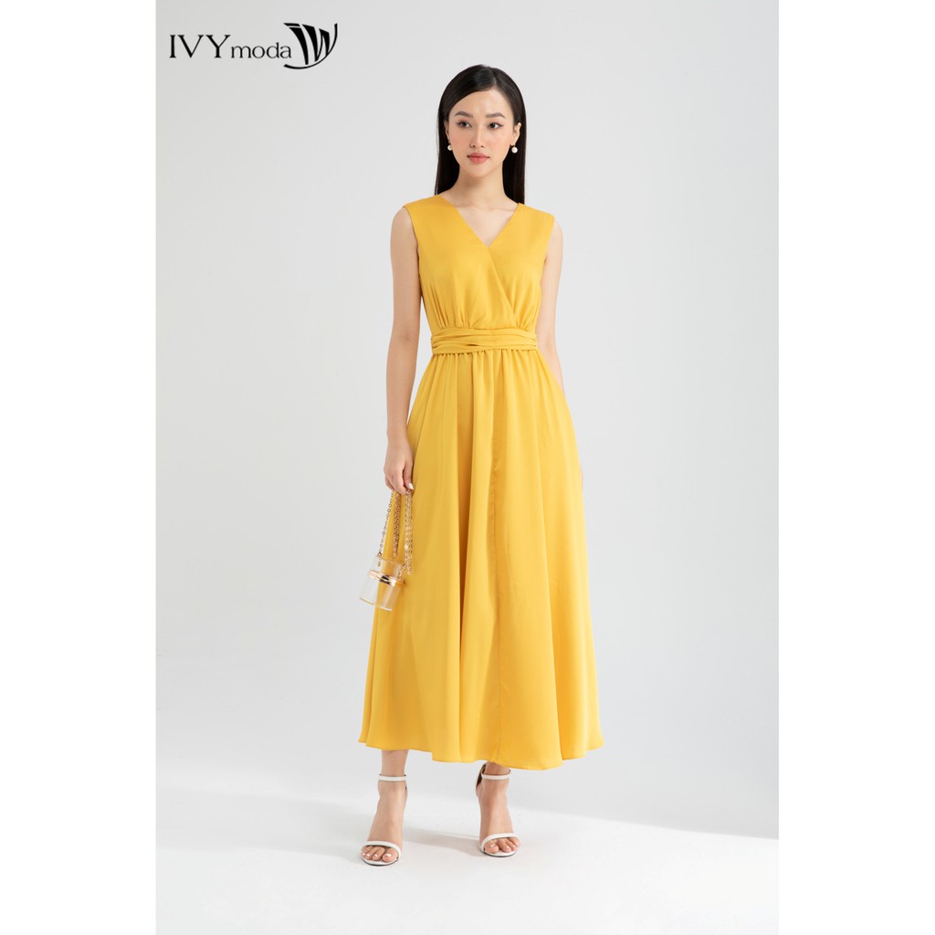 [Mã FAMALLT5 giảm 15% đơn 150k] Đầm maxi eo xếp nếp thiết kế IVY moda MS 41M6449