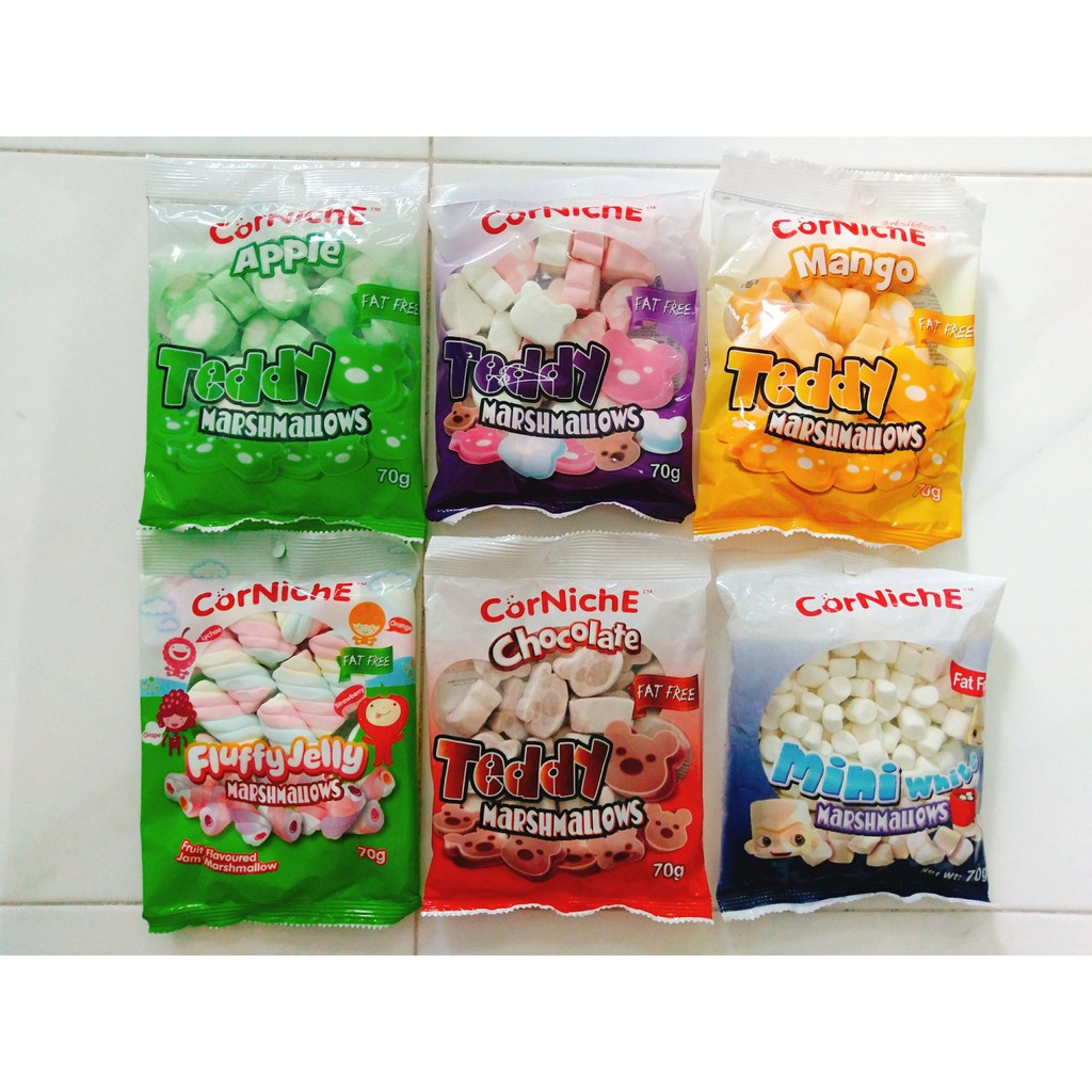 KẸO XỐP BÔNG MARSHMALLOWS CORNICHE KẸO DẺO BÔNG GÒN GẤU/VIÊN/XOẮN/CỤC KẸO TRANG TRÍ HÀNG NHẬP KHẨU gói 70g