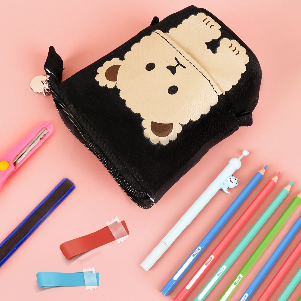 Hw Túi Đựng Bút Bằng Vải Canvas Có Khóa Kéo In Họa Tiết Hoạt Hình Dễ Thương