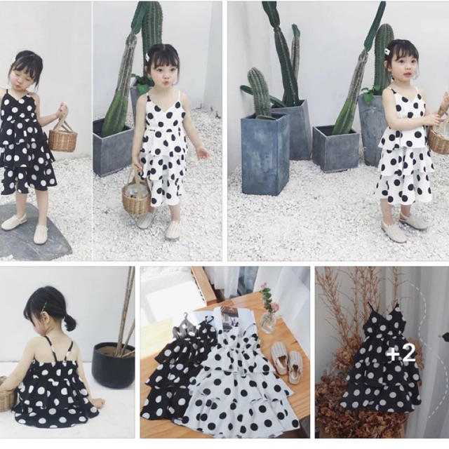 Váy dây chấm bi dáng dài bé gái