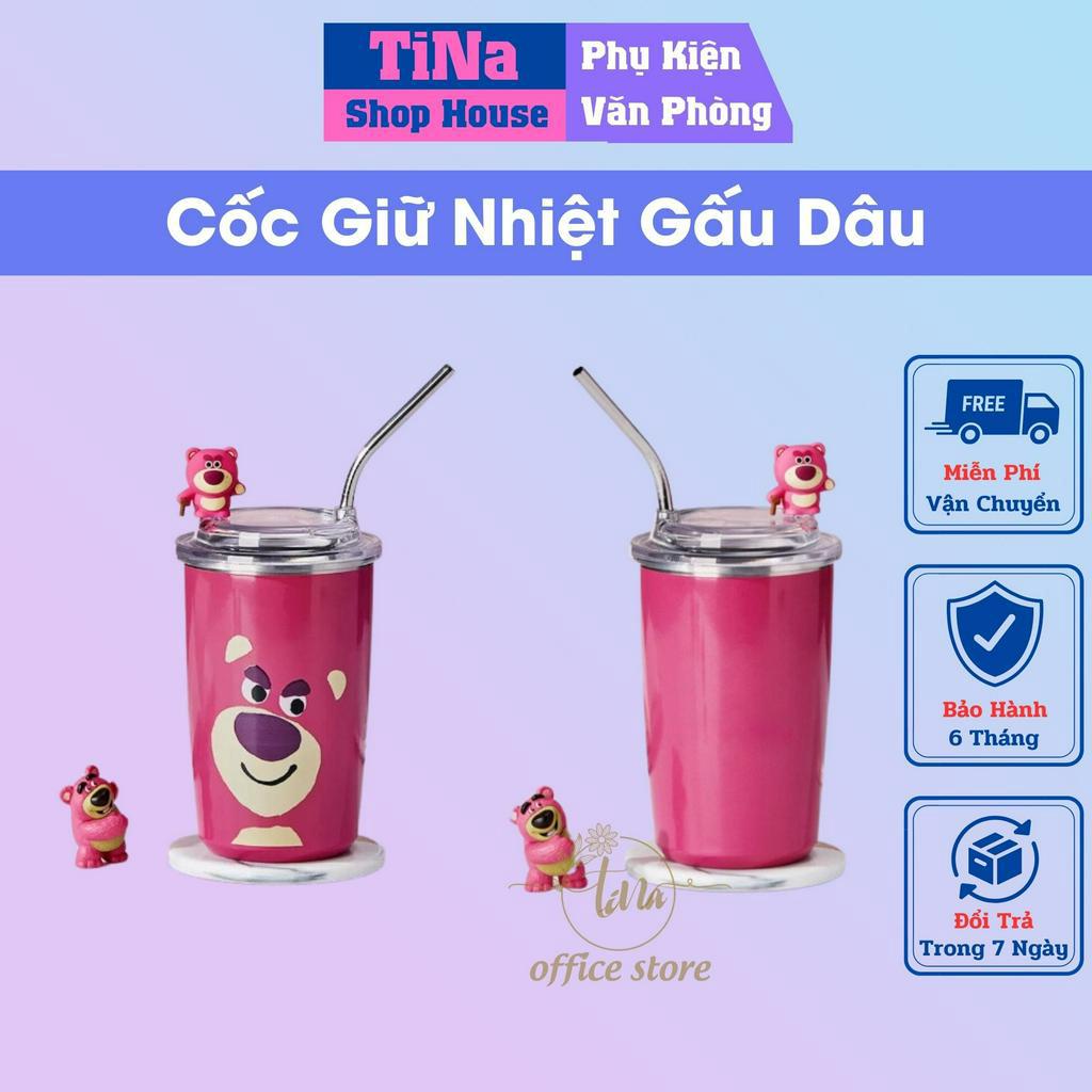 Cốc Giữ Nhiệt 6H Gấu Dâu Losto 450ml Inox 304 Kèm Ống Hút [KHÔNG RỈ] - Cốc Gấu Dâu Hottrend Tiện Dụng, Bình Giữ Nhiệt | BigBuy360 - bigbuy360.vn