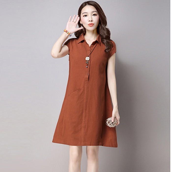 Đầm suông cổ sơ mi phối túi bên hông LAHstore, thời trang phong cách Hàn