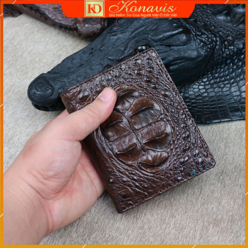 Ví nam đứng cá sấu thật cao cấp Konavis làm từ phần gù đầu cá sấu màu nâu sang chảnh - CB01-02G