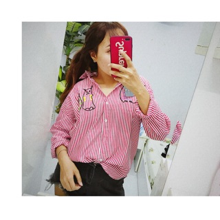 Sơmi sọc oversize hình chỉ thêu