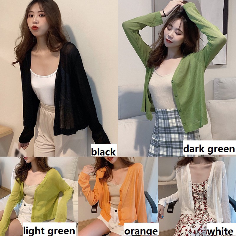 Áo Khoác Cardigan Dệt Kim Mỏng Tay Dài Cổ Chữ V Thiết Kế Xinh Xắn Cho Nữ