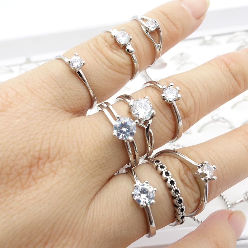 Set 10 Nhẫn Đính Đá Zircon Lấp Lánh Phong Cách Lãng Mạn Thời Trang Cho Nữ