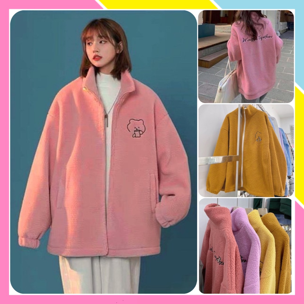 Áo khoác nữ form rộng nỉ 2 mặt mùa đông ấm cute hàn quốc cao cấp giá rẻ 4 màu đẹp Ulzzang Unisex