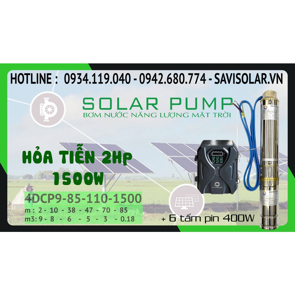 MÁY BƠM NƯỚC NĂNG LƯỢNG MẶT TRỜI 2HP - TRỌN BỘ