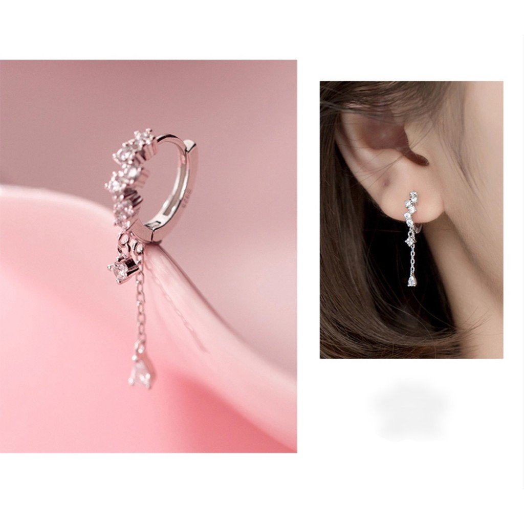 Khuyên bấm bạc 925 đá zic zắc thả xích đá nhỏ độc lạ Dế Bạc - K6023