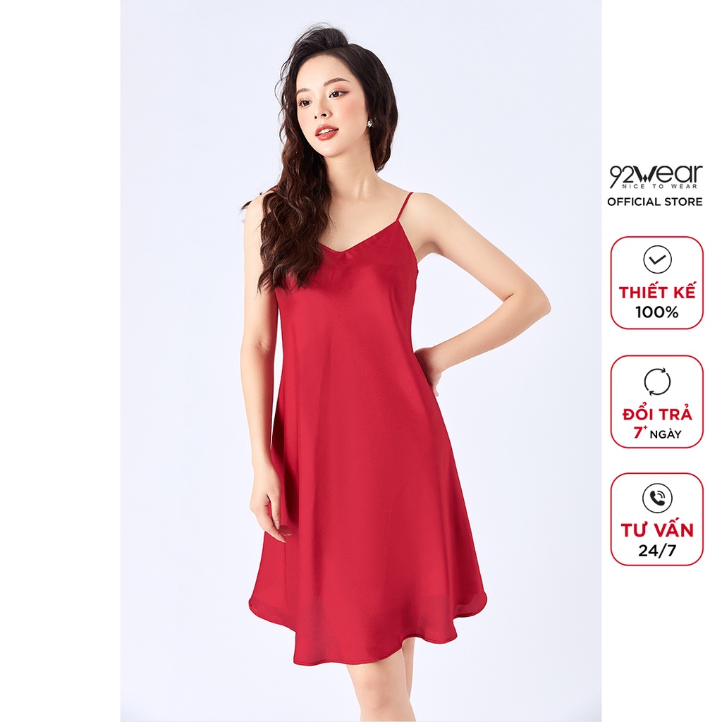 Váy ngủ 2 dây 92WEAR thiết kế vải lụa dáng suông NDA2061